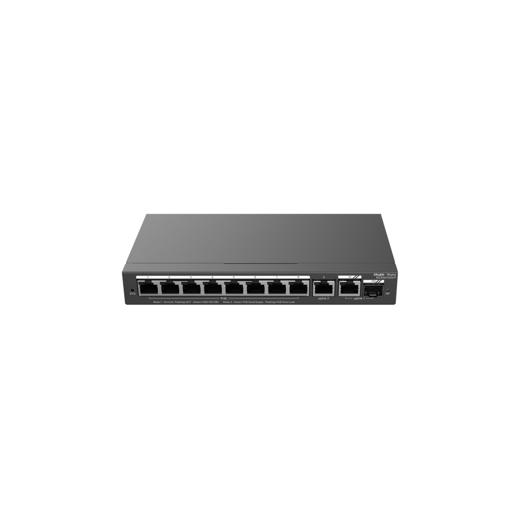 RUIJIE RG-ES210GS-P SWITCH 8 PUERTOS GIGABIT POE 120W 802 3AF AT 2 UPLINK LAN 1 UPLINK SFP ADMINISTRABLE CLOUD