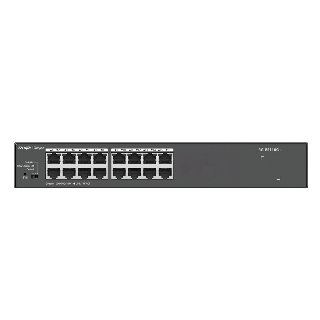SWITCH 16 PUERTOS RED 1Gpbs TASA 23.81Mpps NO ADMINISTRABLE RUIJIE